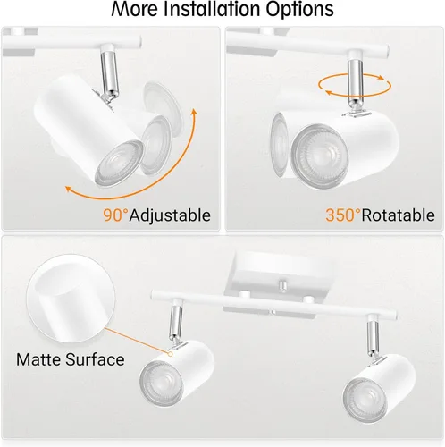 Miniatura 2 de BoostArea Kit de iluminación de pista de 2 luces, iluminación de pista LED con zócalo GU10, cabezales de luz flexiblemente giratorios, modernas