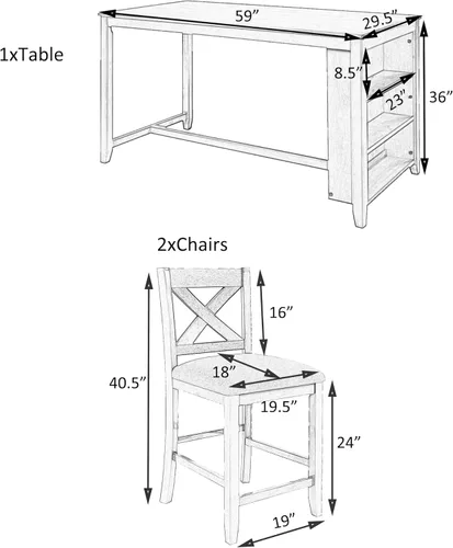Miniatura 2 de Merax Juego de mesa de comedor de 5 piezas con almacenamiento, juego de mesa de comedor de granja para 4, juego de mesa de cocina con 4 sillas