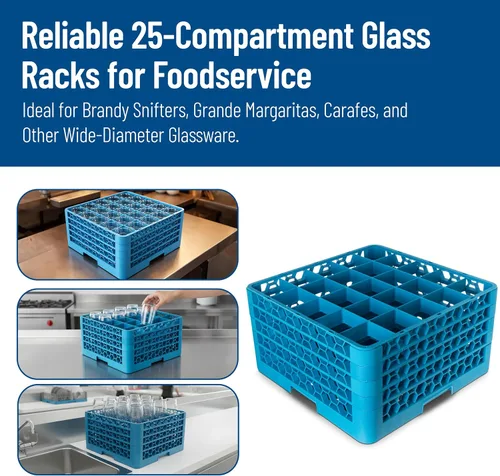 Miniatura 7 de Carlisle FoodService Products RG25-414 OptiClean - Estante de vidrio con 25 compartimentos con 4 extensores, compartimentos de 3-1/2 pulgadas, azul