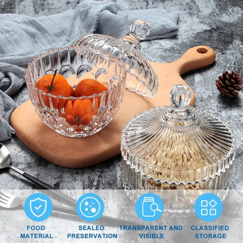Miniatura 5 de QUUPY Plato de cristal esmaltado para dulces con tapa en forma de yurta, cuenco de servidor de azúcar de cristal, caja de tarro de galletas