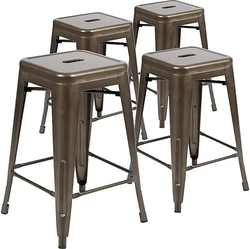 Miniatura 48 de Taburete de 24 pulgadas de alto para interior y exterior con asiento cuadrado., Metal, Negro