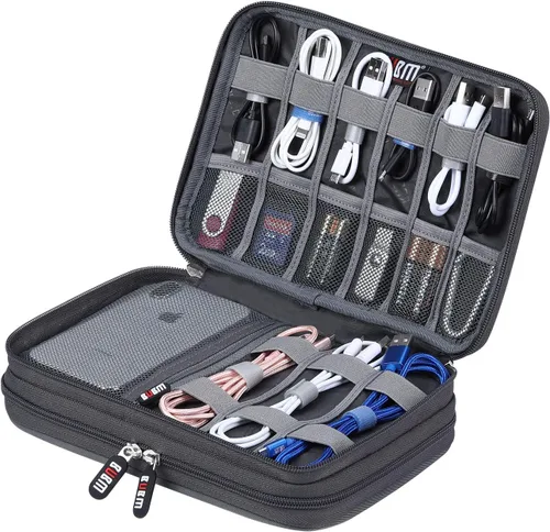 Bolsa organizadora de cables electrónicos, bolsa de almacenamiento portátil de doble capa para accesorios digitales electrónicos para funda de