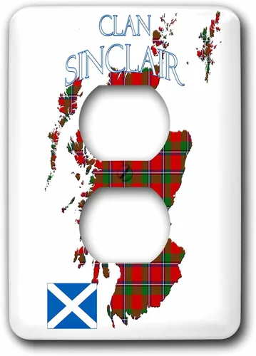 3dRose Outline of Scotland with the Sinclair clan family tartan. 2 plug outlet cover
