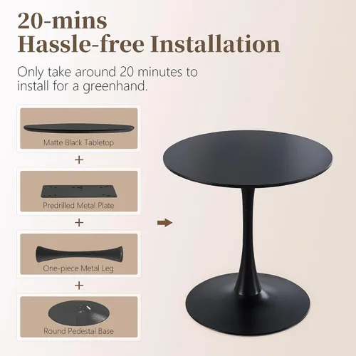 Miniatura 7 de Mesa de comedor redonda de 31.5 pulgadas, mesa de tulipanes de mediados de siglo con base de pedestal de metal, mesa de ocio moderna para espacios