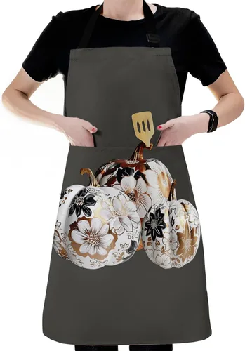 Miniatura 6 de Delantal con peto de otoño de Acción de Gracias con bolsillos, impermeable, delantal ajustable para hombres y mujeres, cosecha de calabaza, floral