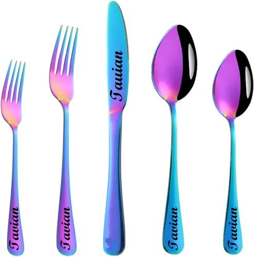 Miniatura 8 de Juego de cubiertos personalizado de acero inoxidable, cuchillo grabado, tenedores, cuchara, nombres personalizados se grabarán en tu vajilla, regalo