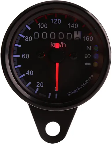 Miniatura 3 de Velocímetro de motocicleta 12V Mph, universal 0.0-99.4 mi/h de acero inoxidable para motocicleta, cuentakilómetro, velocímetro, indicador único Negro