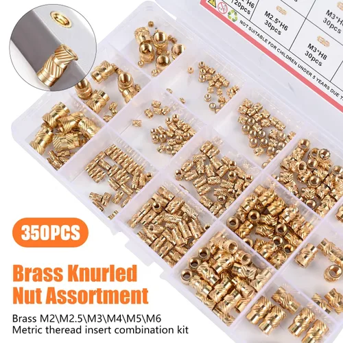 Miniatura 9 de Canitu 350 piezas de insertos roscados, M2/M2.5/M3/M4/M5/M6 rosca métrica hembra Kit surtido de tuercas moleteadas de latón para plástico