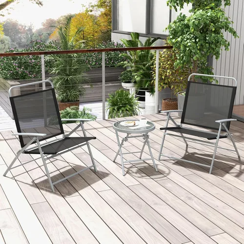 Miniatura 2 de Tangkula Juego de 3 sillas plegables para patio, juego de conversación de metal para exteriores con mesa auxiliar, asiento extragrande, marco