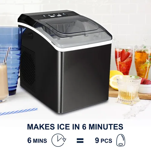 Miniatura 8 de Koolatron Máquina de hielo portátil para encimera, 2 tamaños, cubos de hielo en bala, listos en 6 minutos, 26.5 libras/día con cuchara de hielo