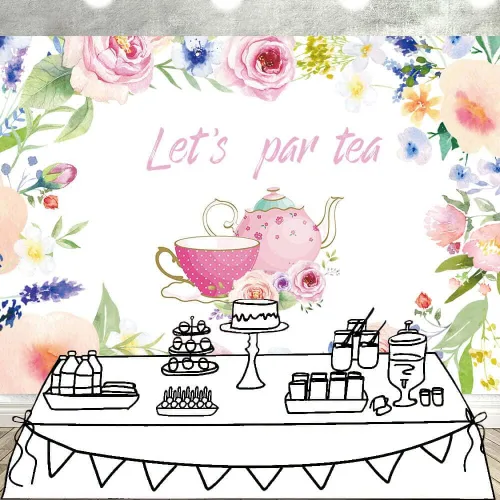 Miniatura 2 de Let's Par - Telón de fondo de té, tetera, tetera, temática de té, despedida de soltera, despedida de soltera, baby shower, suministros de fiesta