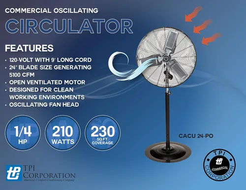 Miniatura 3 de TPI Corporation CACU-24-P, ventilador de montaje en pedestal de alta velocidad de 24 pulgadas no oscilante para comercial e industrial, garaje
