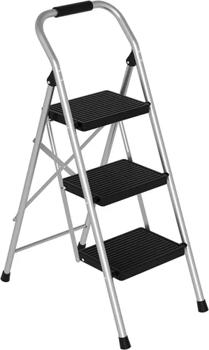Miniatura 9 de Taburete para Adultos, Escalera de 2 Escalones Plegable 330lbs Antideslizante, Taburete Plegable Ergonómico de 2 Escalones de Acero con Pedal Ancho