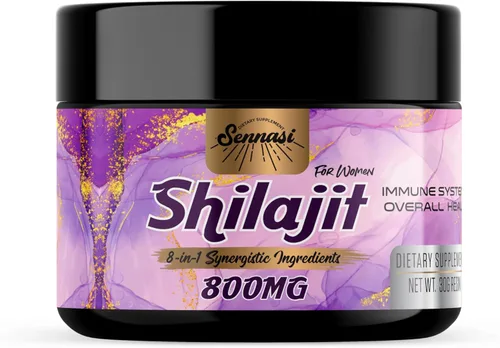 Shilajit orgánico puro del Himalaya de 800 mg, resina Shilajit de máxima potencia de grado dorado, suplemento Shilajit con mezcla natural 8 en 1 y