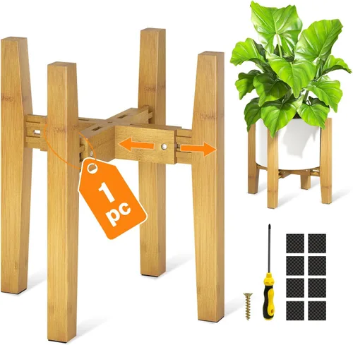 Miniatura 11 de LASZOLA Soporte de Plantas de Bambú Ajustable para Macetas Individuales Grandes de Interior, Soporte de Helechos de Suelo Resistente que se Ajusta a
