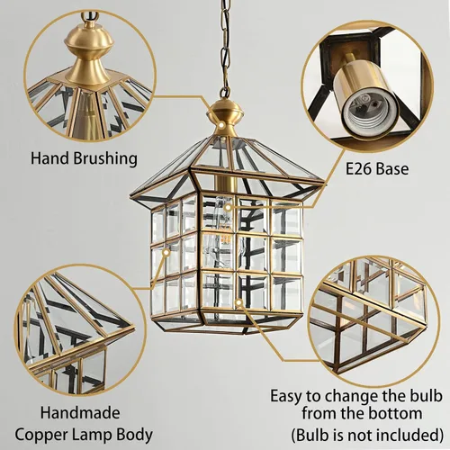 Miniatura 5 de Milaii Luces colgantes de cobre y latón para exteriores, impermeable, para porche, lámpara exterior con cristal transparente para exteriores, patio