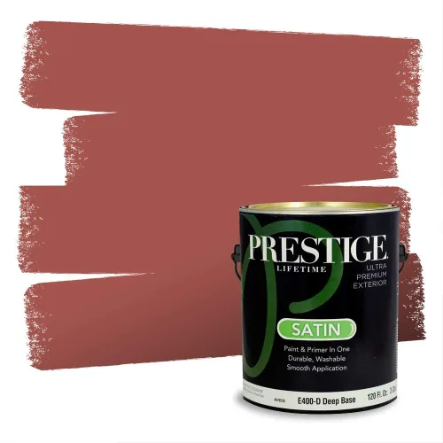 Miniatura 438 de Prestige Paints Pintura exterior e imprimación en uno, 1 galón, plano, coincidencia comparable de Valspar* Amber Rose*