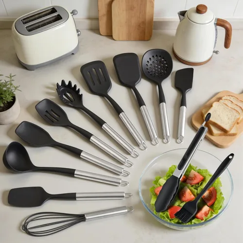 Miniatura 2 de 12PCS Kitchen Utensil Set, Silicone Cooking Tools with Stainless Steel Handle, BPA Free Spatula Spoon Ladle Set, Heat Resistant and Non-Scratch for