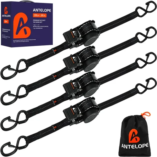 Miniatura 9 de Correas de trinquete retráctiles resistentes (paquete de 2) – Correas de amarre autorretráctiles de 1 pulgada x 12 pies con bucle suave, correas