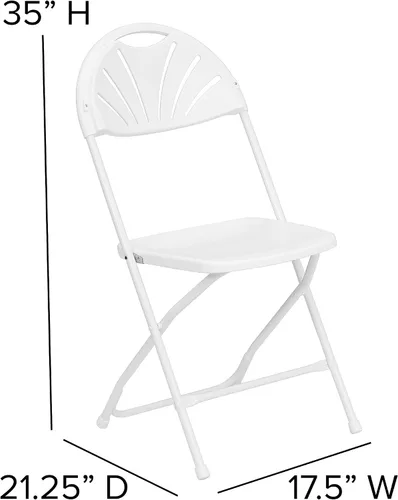 Miniatura 2 de EMMA + OLIVER Paquete de 2 sillas plegables de plástico blanco con respaldo de ventilador de 650 libras