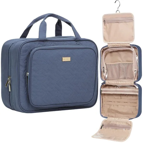 Miniatura 8 de NISHEL Neceser de viaje para mujer, organizador de artículos esenciales de maquillaje, estuche colgante para accesorios, cosméticos, Egeo-azul, M