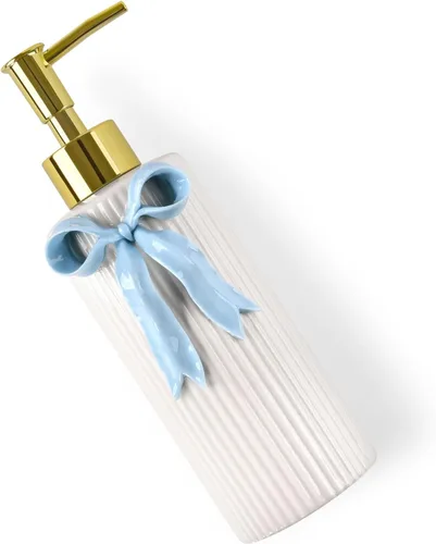 Miniatura 4 de Dispensador de jabón de cerámica hecho a mano, dispensador de líquido de loción para manos, recargable para decoración de cocina y baño (azul cinta)