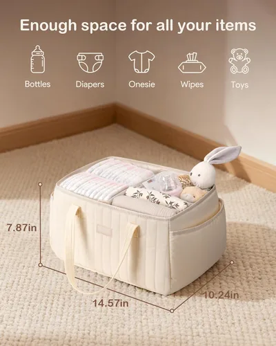 Miniatura 2 de Organizador de pañales para bebés, cesta de almacenamiento de pañales con asa, organizador de auto para niños y niñas y nuevos padres, baby shower