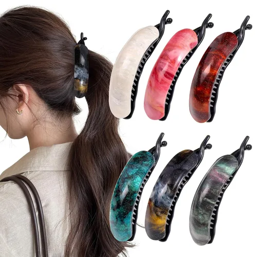Miniatura 10 de Mistofu Pinza de plátano para mujer, 4 piezas, pinza curvada francesa, antideslizante, agarre fuerte, agarre cómodo, pasadores para cabello grueso
