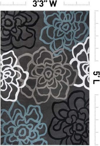 Miniatura 3 de Rugshop Alfombra contemporánea y moderna con flores abstractas y diseño floral, fácil de mantener, para oficina en casa, sala de estar, dormitorio