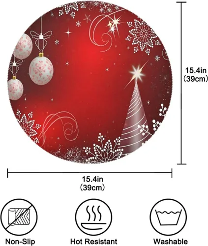 Miniatura 4 de ALAZA Manteles individuales redondos de Navidad rojos brillantes para mesa de comedor, 1 unidad, manteles individuales para decoración de mesa