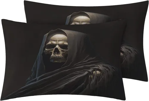 Miniatura 5 de Grim Reaper Sábanas de tamaño individual – Sábanas de Halloween para niños y niñas, juego de sábanas aterradoras, microfibra suave y bolsillo