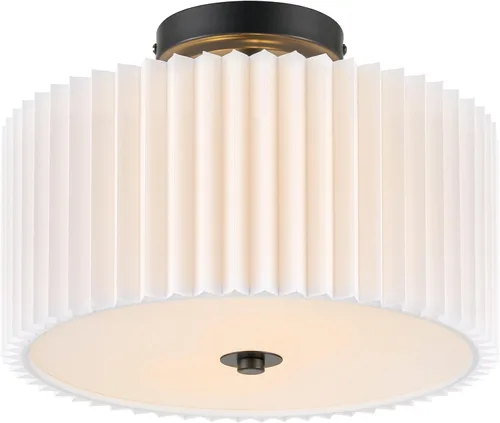 VONLUCE Lámpara de techo semiempotrada de 12.2 pulgadas, moderna lámpara de techo de 2 luces con pantalla de tambor plisada blanca, 2 enchufes E26