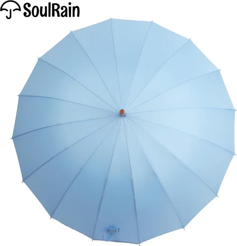Miniatura 86 de SoulRain Paraguas de palo de 16 varillas de 48 pulgadas, apertura automática, color sólido, moderno y simple, mango de madera clásico de arco