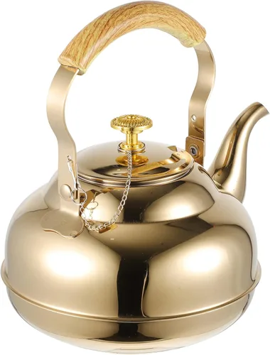 Luxshiny Hervidor de té dorado de acero inoxidable con infusor para estufa segura para camping, hervidor de agua para cocina, estufas eléctricas de