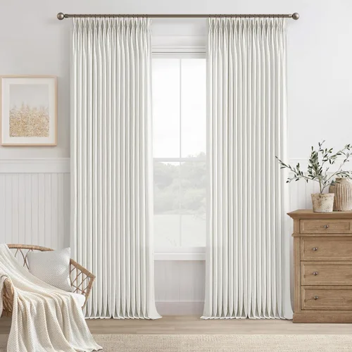 Miniatura 87 de TWODRAPES Cortinas de Lino Plisadas con Pinza Beige Blancas de 54 Pulgadas de Largo 2 Paneles para Comedor Cocina Dormitorio Plisadas Semi
