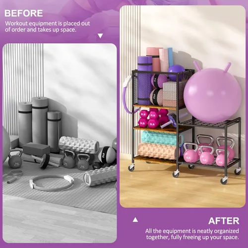 Miniatura 5 de Estante para mancuernas, soporte de almacenamiento para esterilla de yoga, estante de almacenamiento de gimnasio en casa, organizador