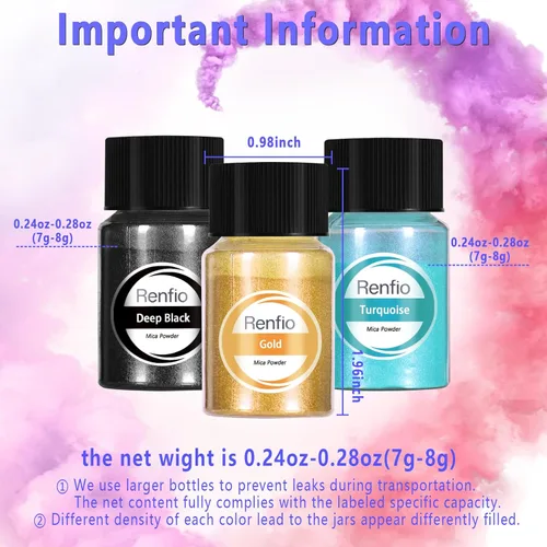 Miniatura 4 de Renfio Polvo de mica, polvo de mica de 60 colores para resina epoxi natural, pigmento de color, pigmento en polvo, botellas de 0.25 onzas, pigmentos