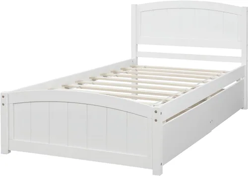 Miniatura 5 de Marco de cama moderno de madera maciza con cajones, plataforma de cama con soporte de listones de madera, no necesita somier, tamaño individual
