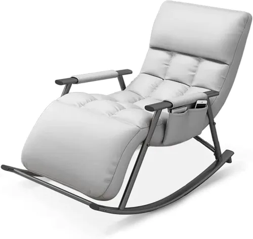 Miniatura 10 de Comfortable Balcony Rocking Chair with Steel Legs Adjustable Footrest PaddedFabric Seat Modern Living Room Accent Chair Yellow and Black