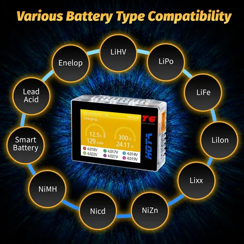 Miniatura 6 de HOTA T6 RC 1S 2S 3S 4S 5S 6S Lipo cargador de batería, cargador de batería inteligente RC con entrada dual XT60/PD de 300 W, cargador compacto