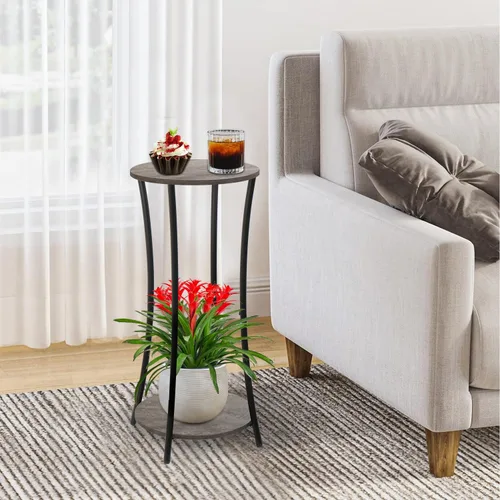 Miniatura 2 de YINMIT - Soporte para plantas de interior, estante de 2 niveles y redondo para macetas, estante para macetas de flores, estante de soportes Gris
