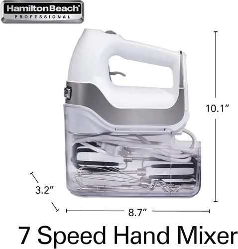 Miniatura 8 de Hamilton Beach Professional Mezclador eléctrico de mano digital de 7 velocidades con motor DC de alto rendimiento, arranque lento, estuche de Blanco