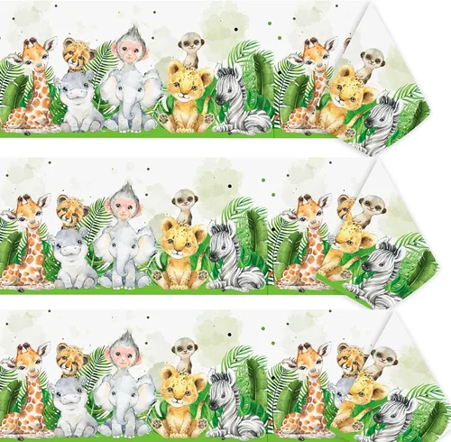 Miniatura 8 de 121 piezas de decoración temática de safari en la selva para baby shower, suministros de fiesta de cumpleaños para niños y niñas, mantel, platos