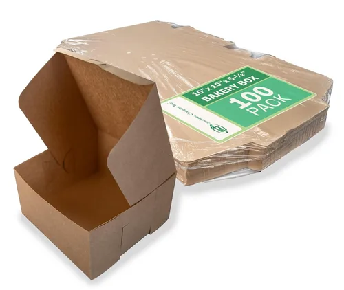 Miniatura 14 de Southern Champion Tray 23053K Caja de panadería de ventana de esquina con cerradura de cartón Kraft, 10 pulgadas de largo x 10 pulgadas de ancho x 5