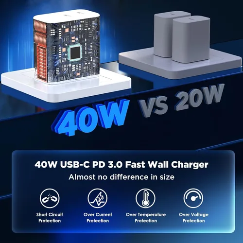 Miniatura 5 de Bloque de carga USB C, cargador rápido, paquete de 2 bloques de cargador de pared USB C rápido de 40 W, adaptador de corriente de enchufe de carga