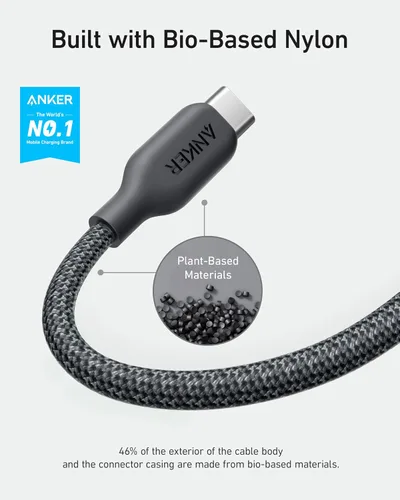 Miniatura 2 de Anker Cable de carga bio-Briaded, duradero USB A a USB C para Samsung Galaxy Note Series, LG V30 (paquete de 2, 6 pies, negro)