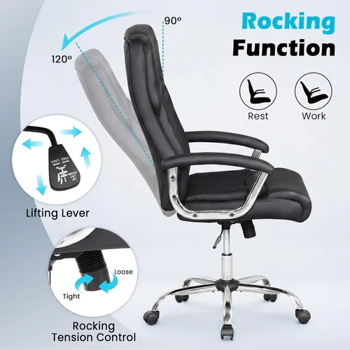 Miniatura 5 de Giantex Silla de oficina ergonómica, silla ejecutiva tapizada de cuero con reposabrazos acolchados y respaldo mecedor, silla de escritorio
