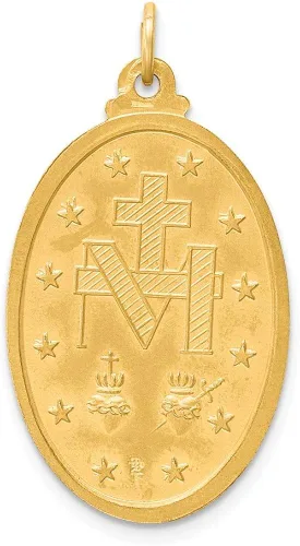 Miniatura 4 de FB Jewels Oro amarillo de 14 quilates pulido sólidosatén medalla milagrosa ovalada 3D