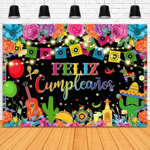 Miniatura 4 de Telón de fondo de Feliz Cumpleaños de 7 x 5 pies, fiesta mexicana, decoración de fiesta de feliz cumpleaños, cartel de fiesta de cumpleaños