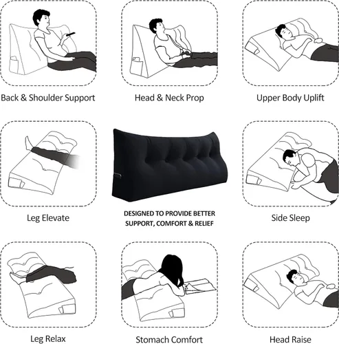 Miniatura 7 de Johnear - Almohada grande de cuña para cabecera de lectura, para sentarse en la cama, para adultos, cojín triangular de terciopelo para respaldo
